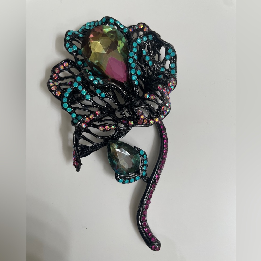 Multicolor Gemstone Flower Brooch